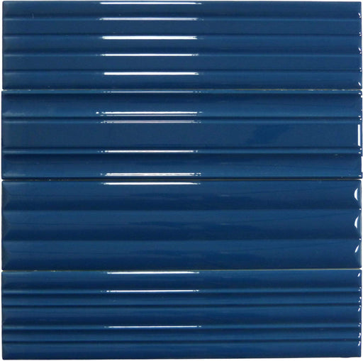 In Collection Lines Blue Decorative Mix 3" x 12" Glossy Ceramic Subway Tile Euro Glass