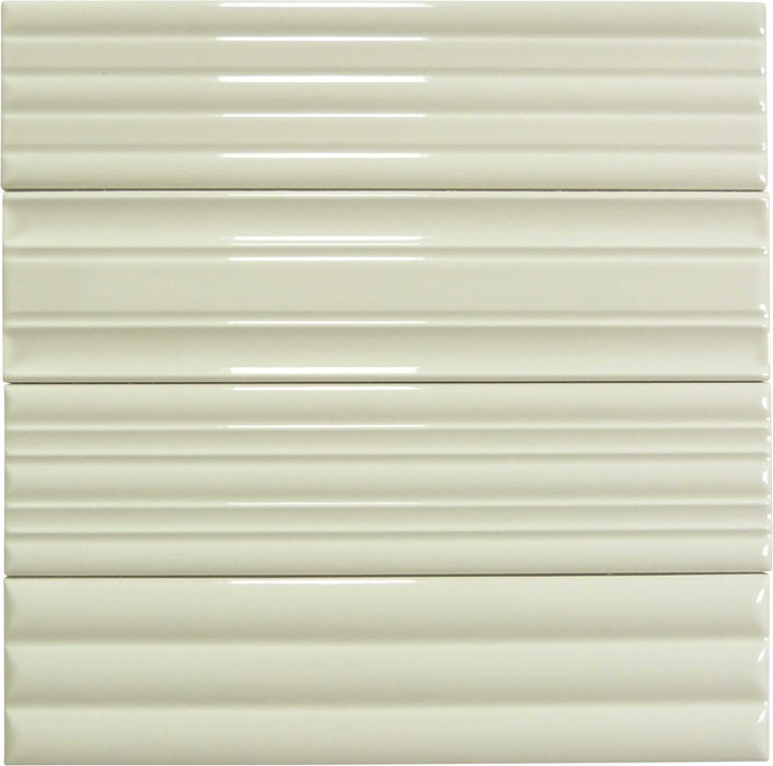 In Collection Lines Cream Decorative Mix 3" x 12" Glossy Ceramic Subway Tile Euro Glass
