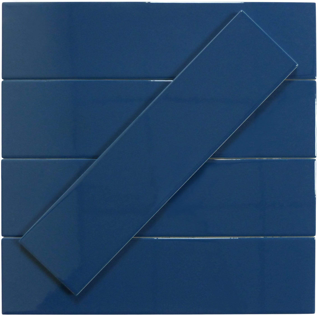 Glazzio In Collection Plain Blue 3" x 12" Glossy Ceramic Subway Tile IN ...