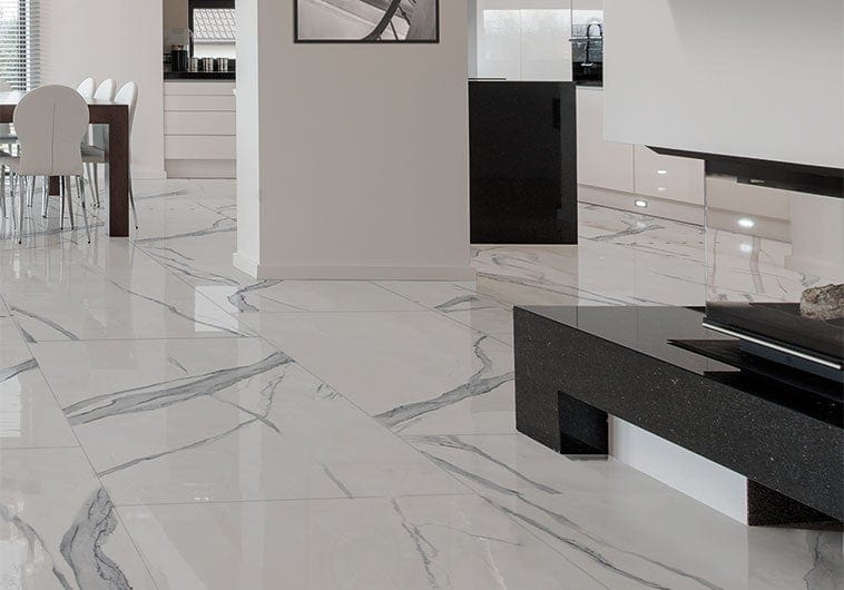 Statuario Imperiale White 24x48 Polished Porcelain Tile Euro Glass