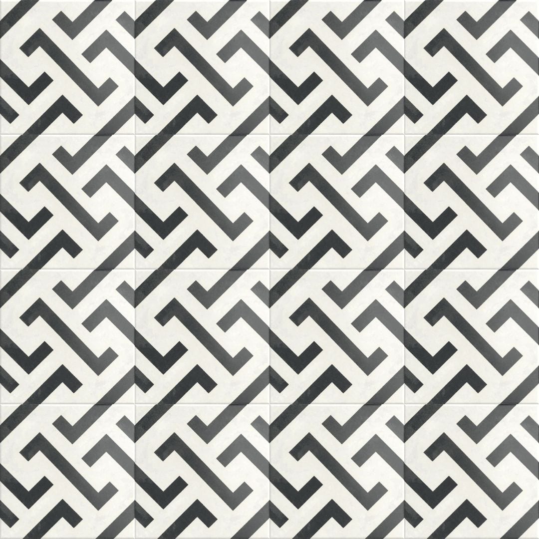 Florencial Torciano Maze Black 8x8 Matte Porcelain Tile Euro Glass