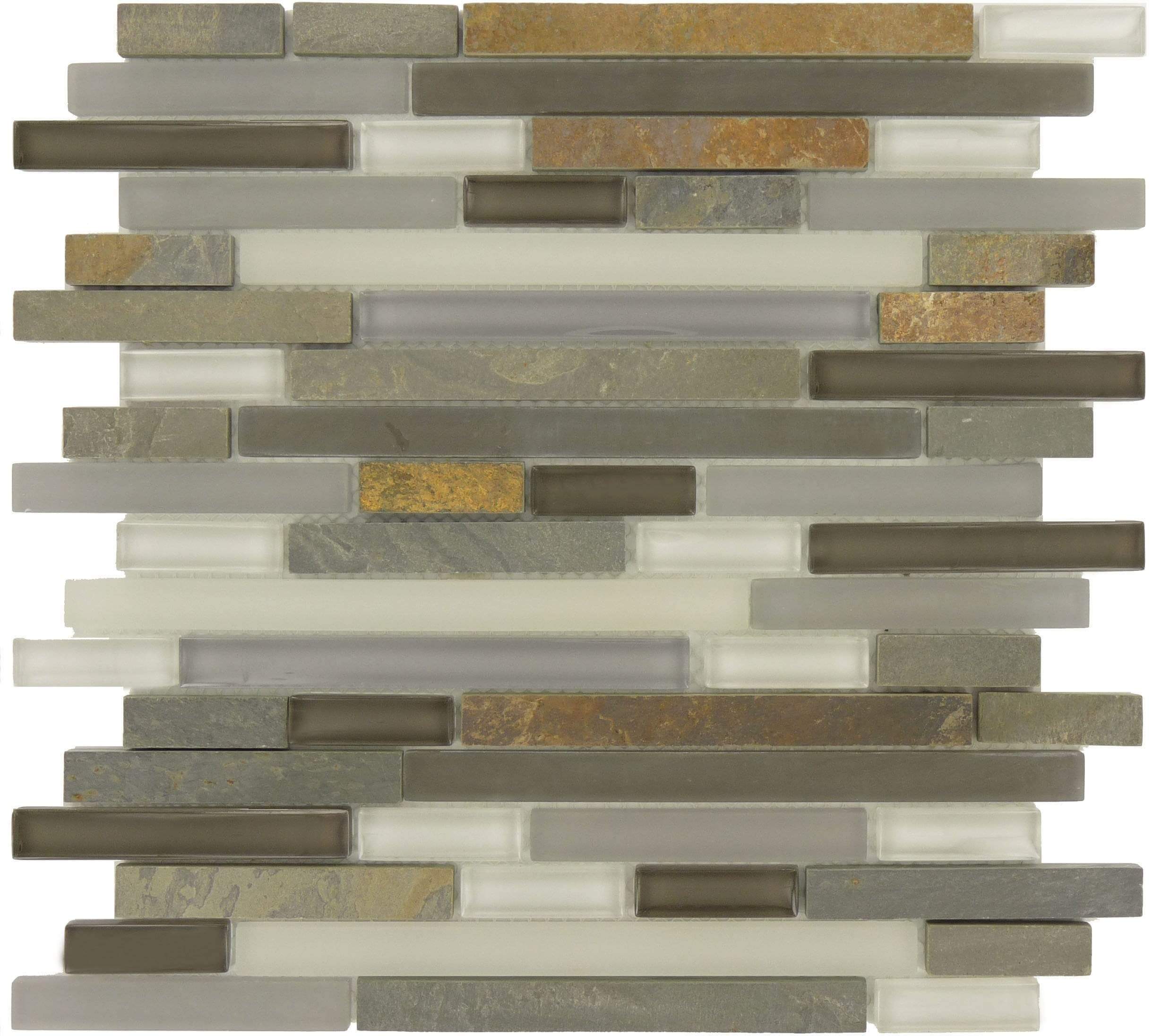 Sag Harbor Gray GS06 Grey Random Bricks Glass and Slate Glossy & Frosted Tile Euro Glass