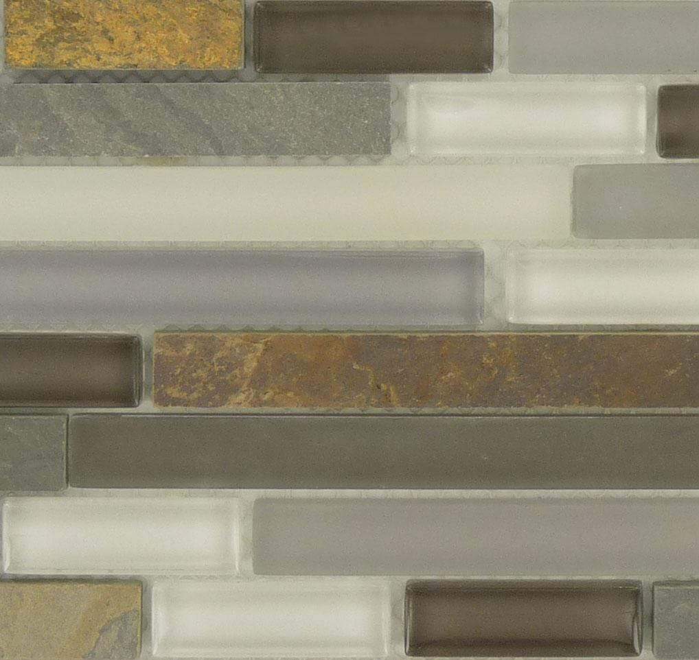 Sag Harbor Gray GS06 Grey Random Bricks Glass and Slate Glossy & Frosted Tile Euro Glass