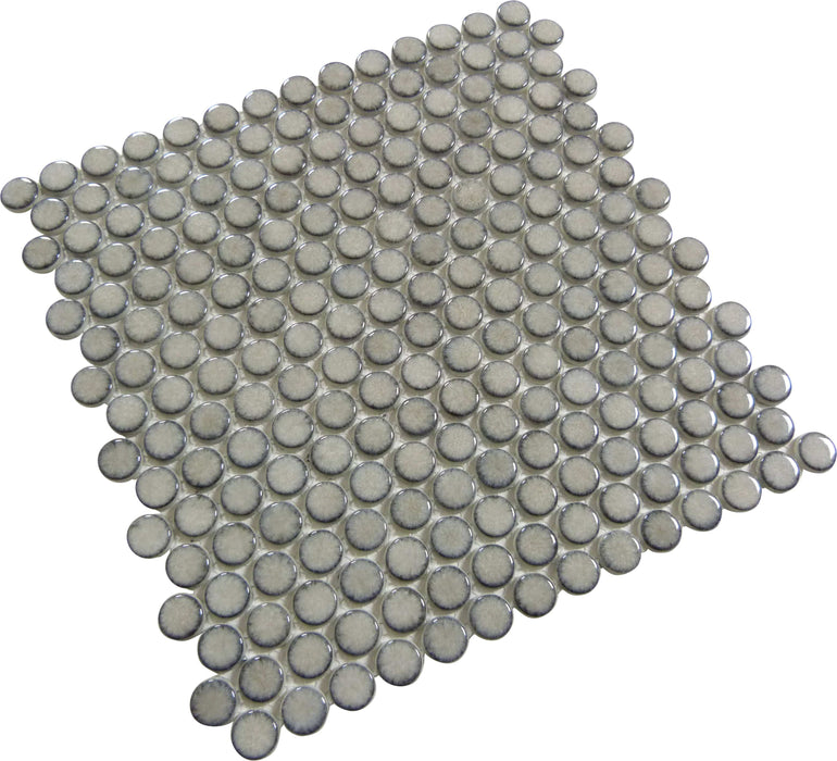 Greenwich Downtown Fervor Grey Penny Round Recycled Glossy Glass Pool Tile Euro Glass