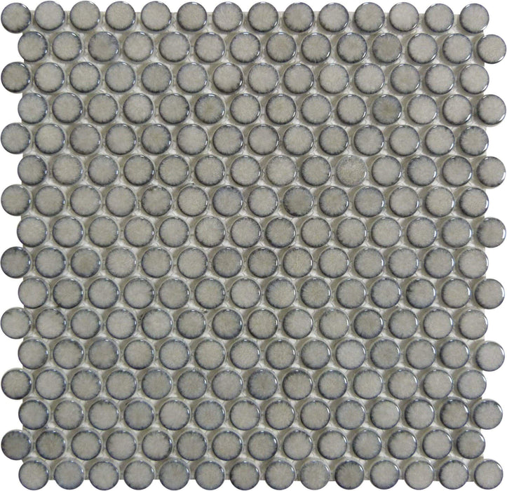 Greenwich Downtown Fervor Grey Penny Round Recycled Glossy Glass Pool Tile Euro Glass