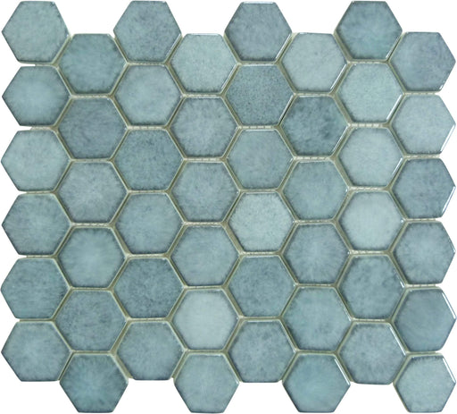 Greenwich Historic Grand Blue 2" Hexagon Recycled Gloss Glass Pool Tile Euro Glass