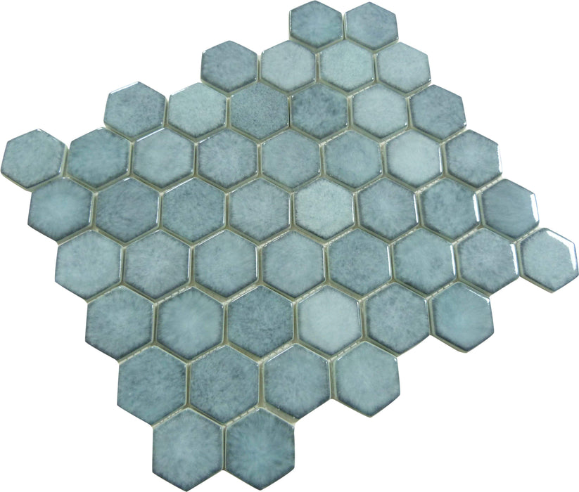 Greenwich Historic Grand Blue 2" Hexagon Recycled Gloss Glass Pool Tile Euro Glass