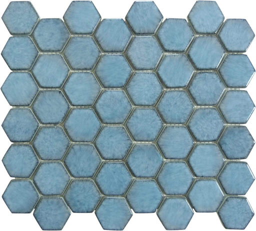 Greenwich Lafayette Blue 2" Hexagon Recycled Gloss Glass Pool Tile Euro Glass