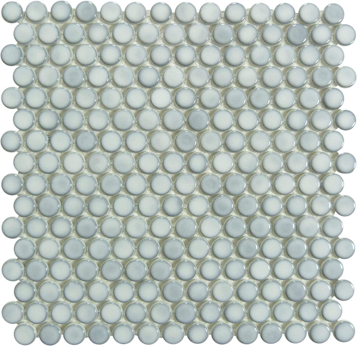 Greenwich Urbanite Grey Penny Round Recycled Glossy Glass Pool Tile Euro Glass