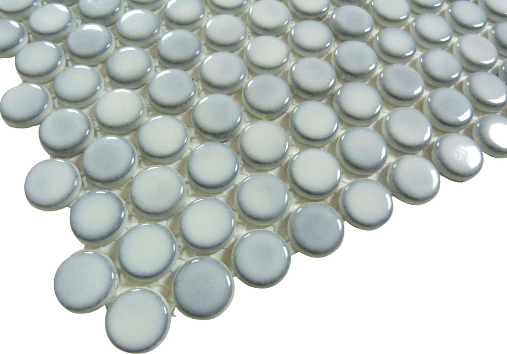Greenwich Urbanite Grey Penny Round Recycled Glossy Glass Pool Tile Euro Glass