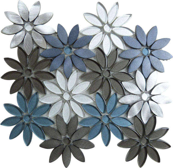 Grey Flower Mosaic Tile  Glass and Metal Mosaic Tile