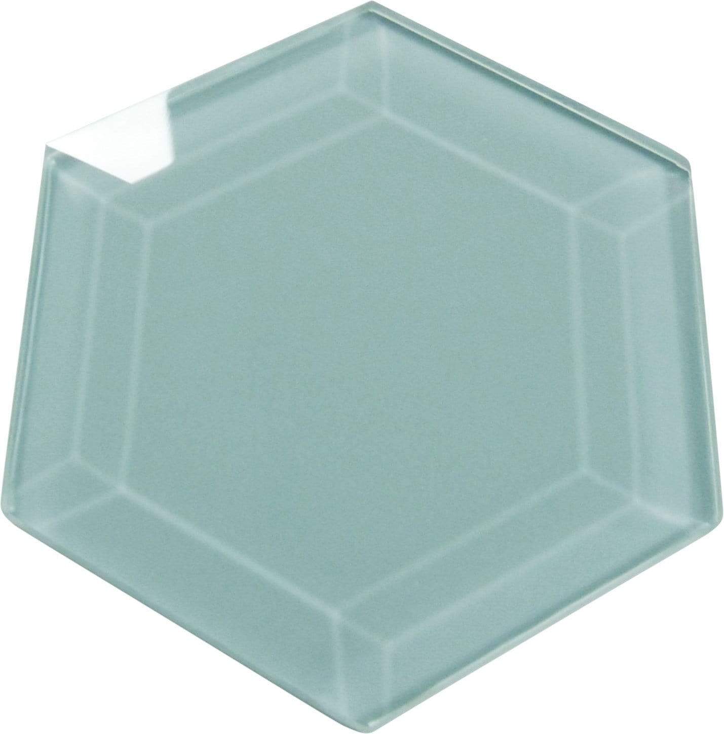 Grey Frost 4" Beveled Hexagon Glossy Glass Tile Euro Glass