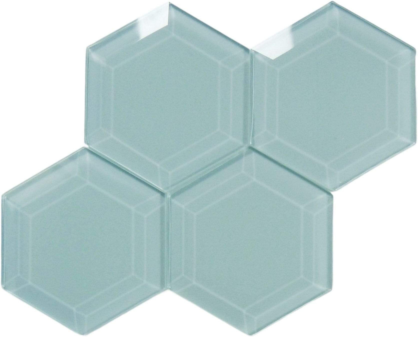 Grey Frost 4" Beveled Hexagon Glossy Glass Tile Euro Glass