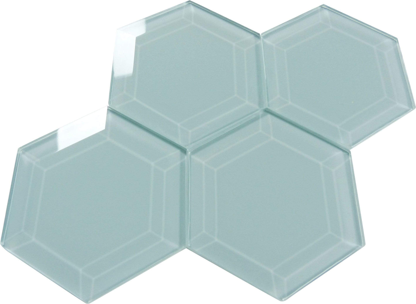 Grey Frost 4" Beveled Hexagon Glossy Glass Tile Euro Glass