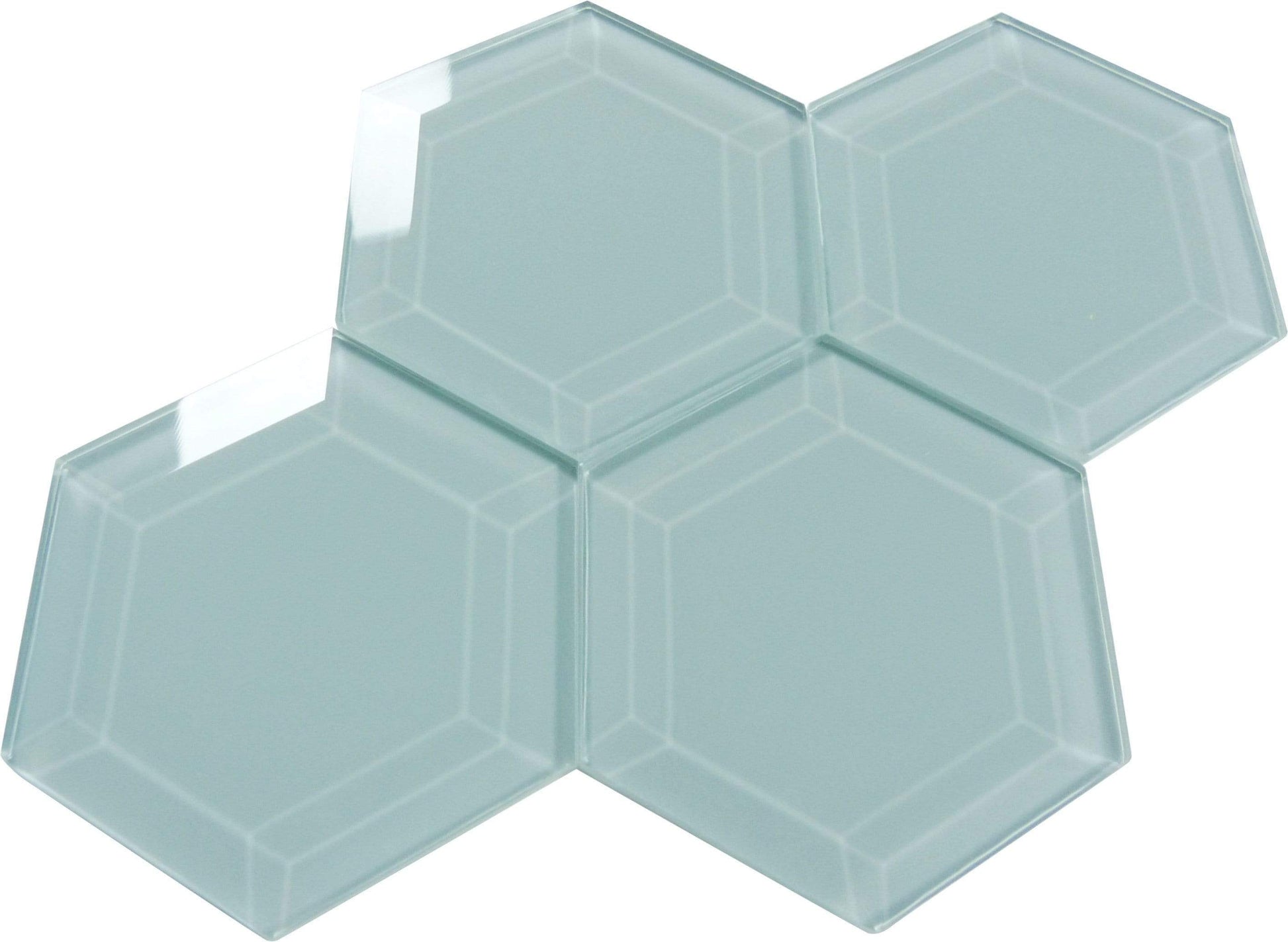 Grey Frost 4" Beveled Hexagon Glossy Glass Tile Euro Glass