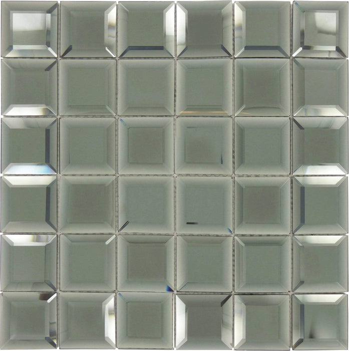 Hematite Squares Grey 2" x 2" Glossy & Frosted Glass Mirror Tile Euro Glass