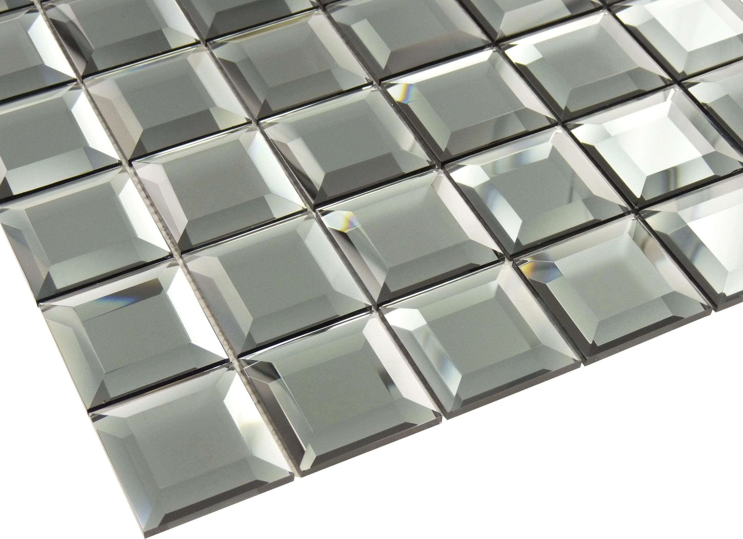 Hematite Squares Grey 2" x 2" Glossy & Frosted Glass Mirror Tile Euro Glass