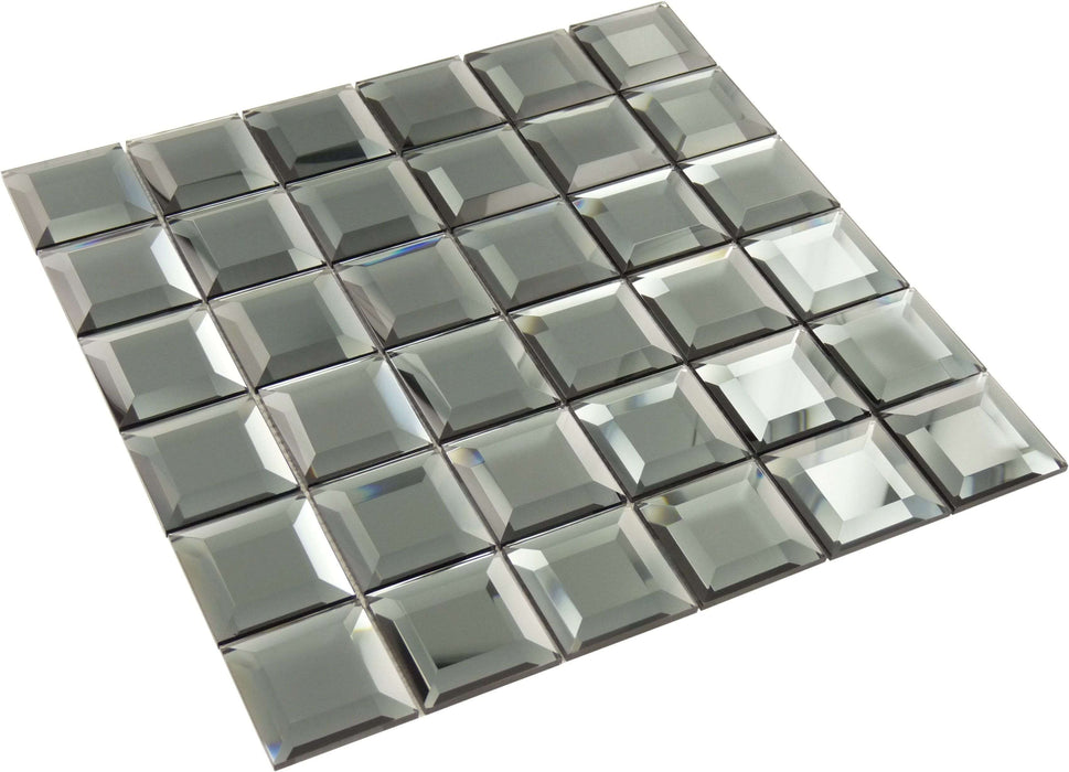 Hematite Squares Grey 2" x 2" Glossy & Frosted Glass Mirror Tile Euro Glass