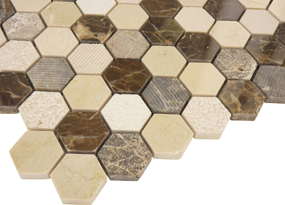 Dream Gallery Hexagon Brown Polished and Unpolished Stone Tile Euro Glass