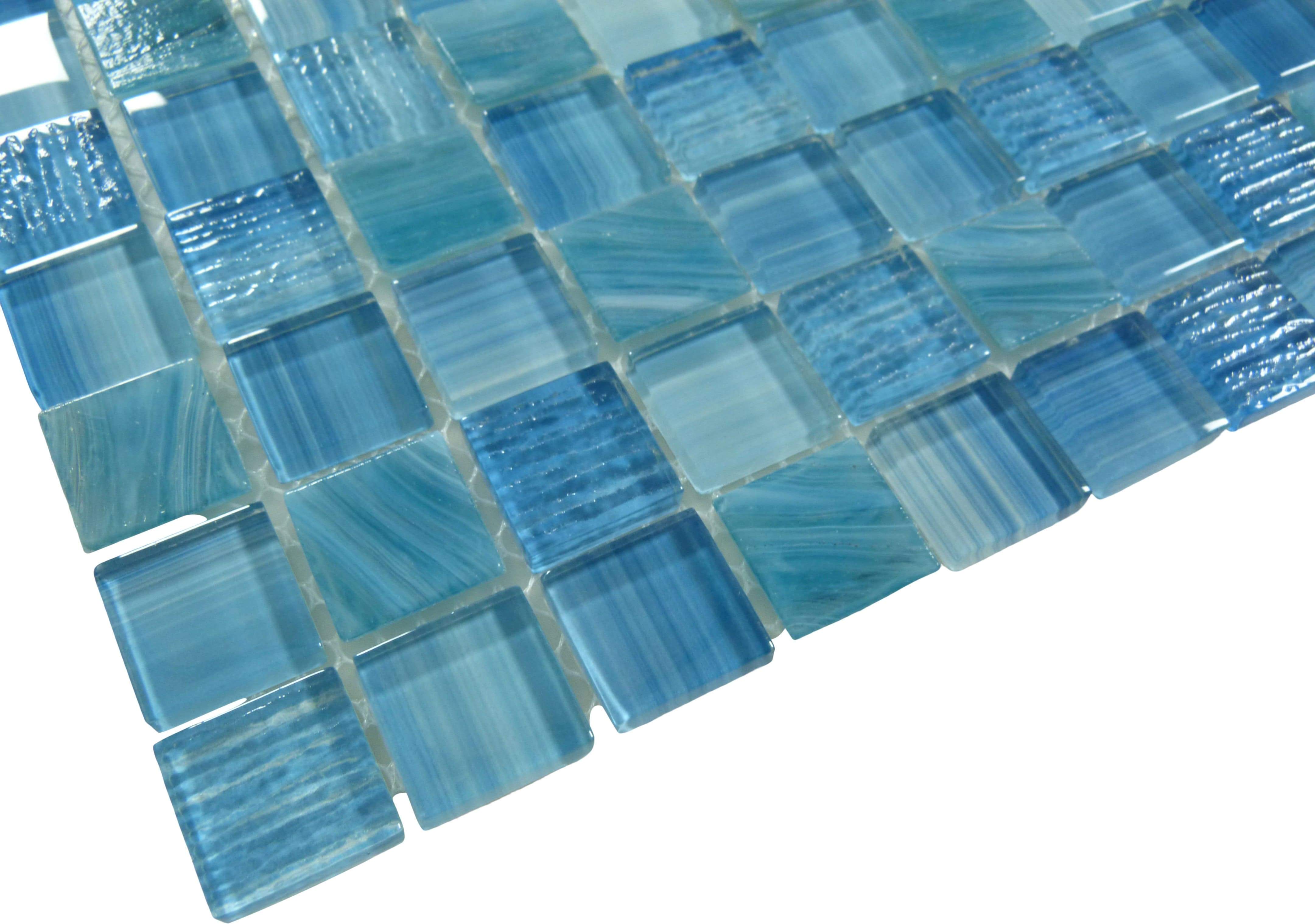 Inkline Foray Frost Blue 1" x 1" Glossy Glass Tile Euro Glass