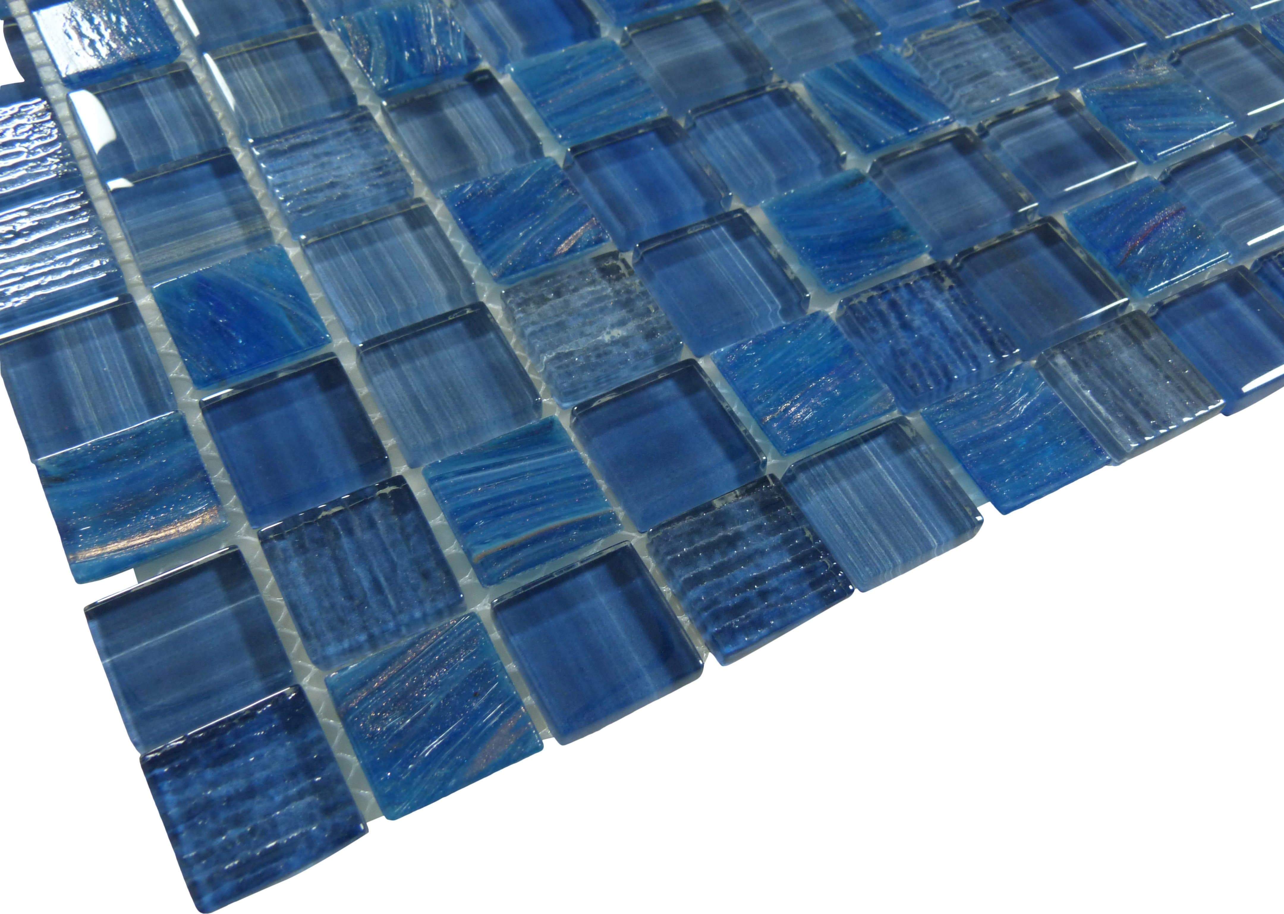 Inkline Parkers Point Blue 1" x 1" Glossy Glass Tile Euro Glass