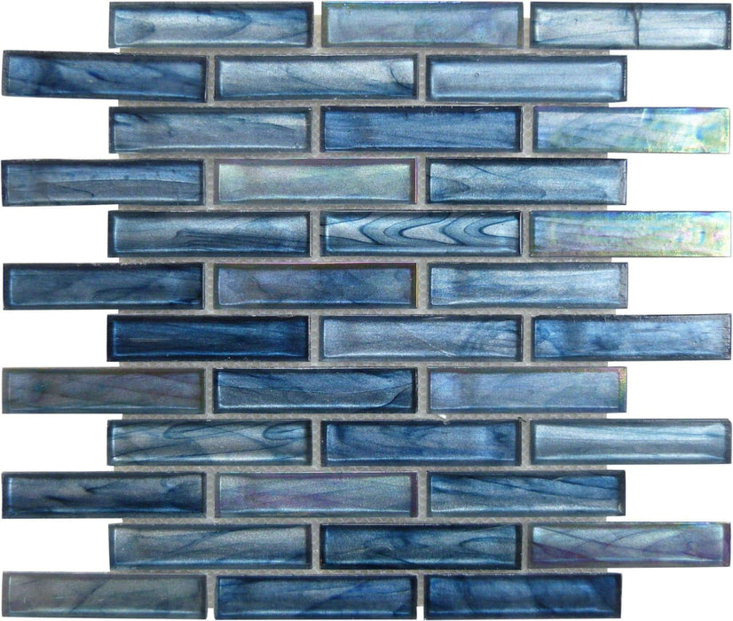 Cobalt Sea Blue 1'' x 4'' Glossy and Iridescent Blue Glass Tile Euro Glass