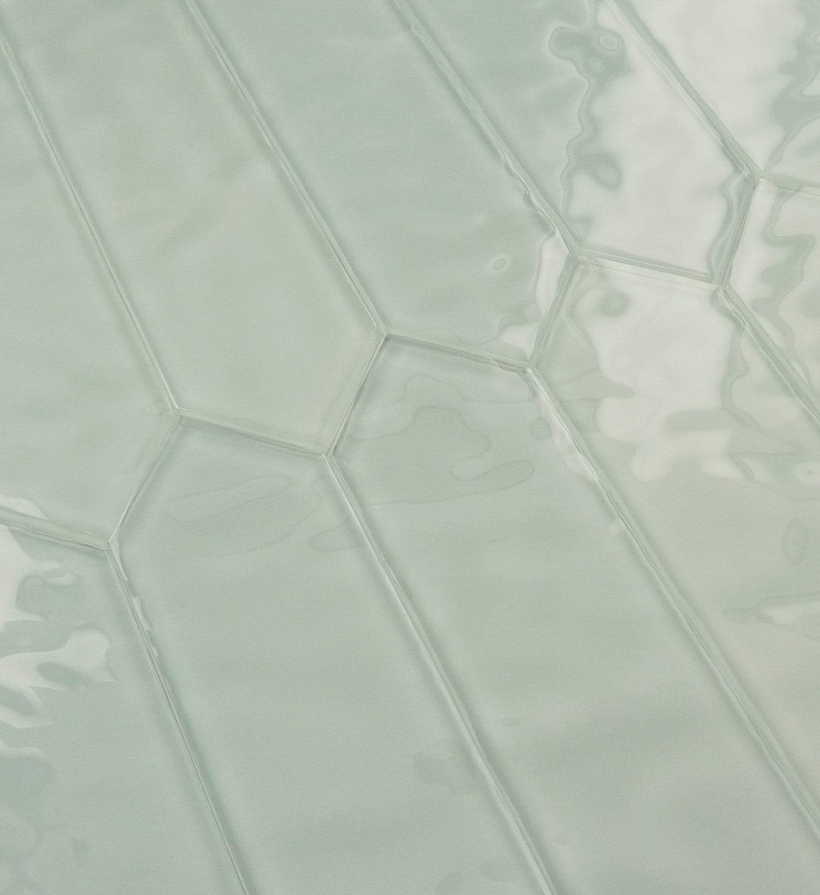 Jockey Run Grey 3" x 10" Elongated Hexagon Rippled Glossy Glass Tile Euro Glass