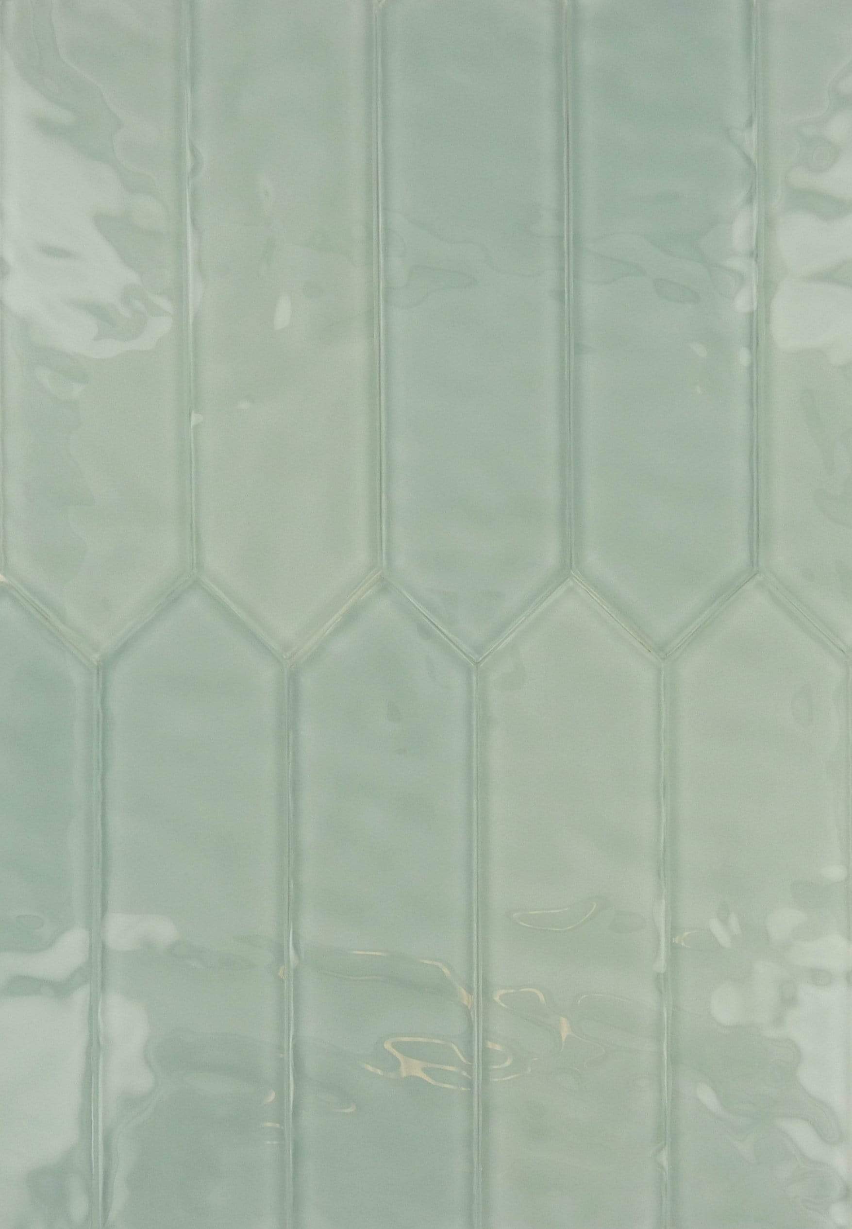 Jockey Run Grey 3" x 10" Elongated Hexagon Rippled Glossy Glass Tile Euro Glass