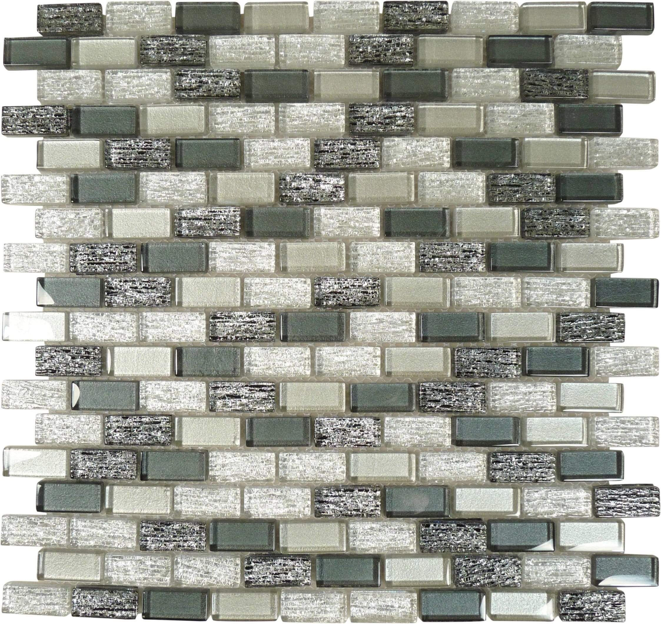 Jules Charcoal Grey Mini Uniform Brick Glossy Glass Tile Euro Glass