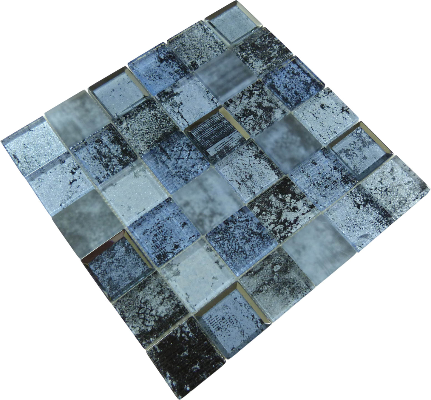 Jullian Murano 2x2 Fused Artisian Blue Glossy & Frosted Glass Tile Euro Glass