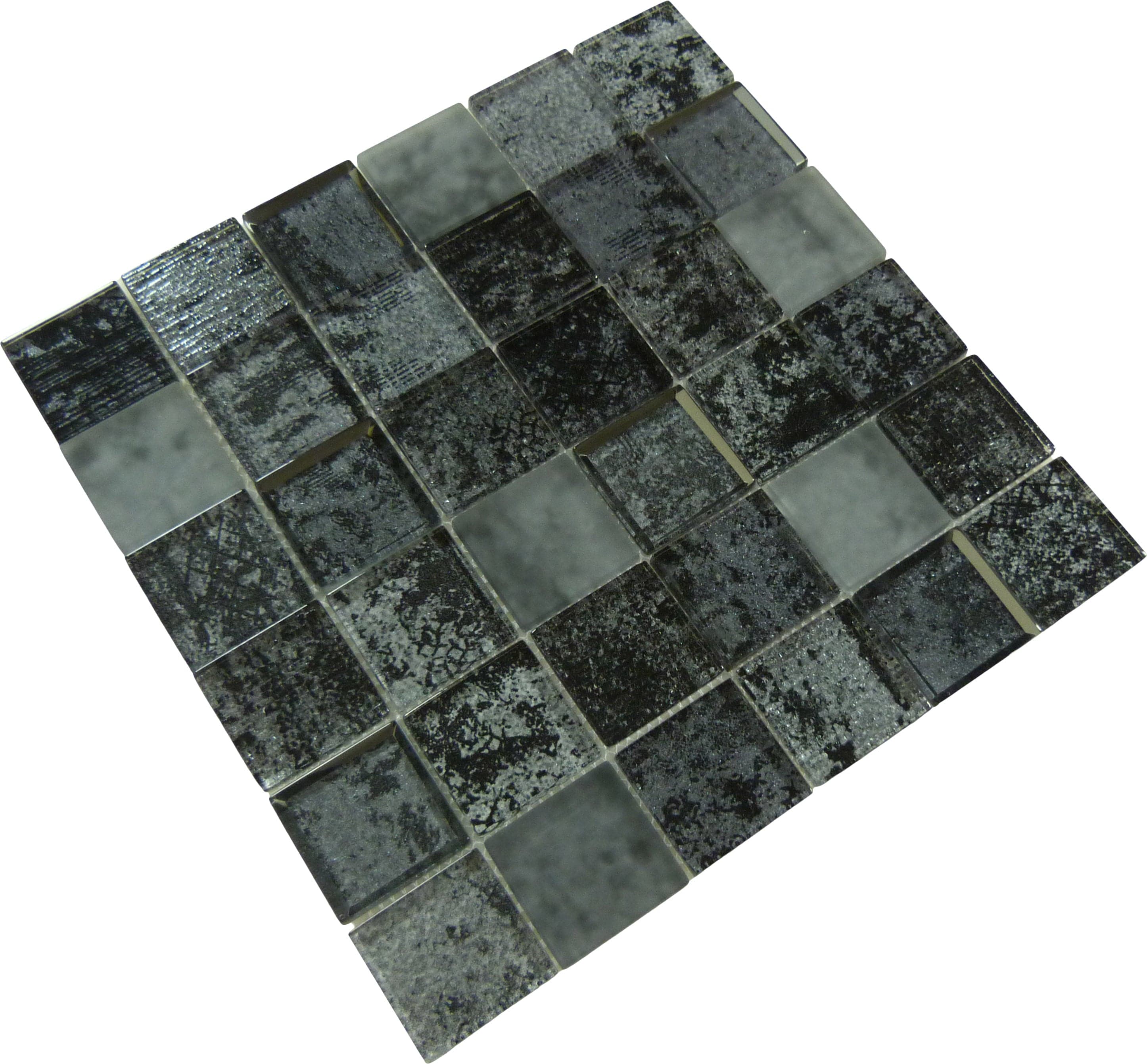 Jullian Murano 2x2 Infinity Black Glossy & Frosted Glass Tile Euro Glass