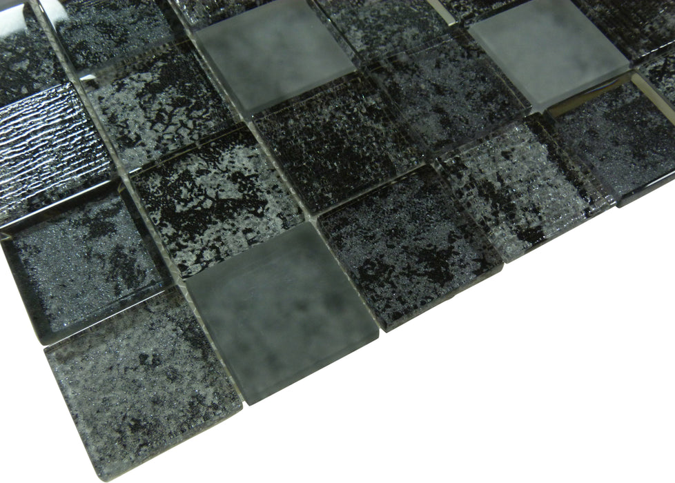 Jullian Murano 2x2 Infinity Black Glossy & Frosted Glass Tile Euro Glass