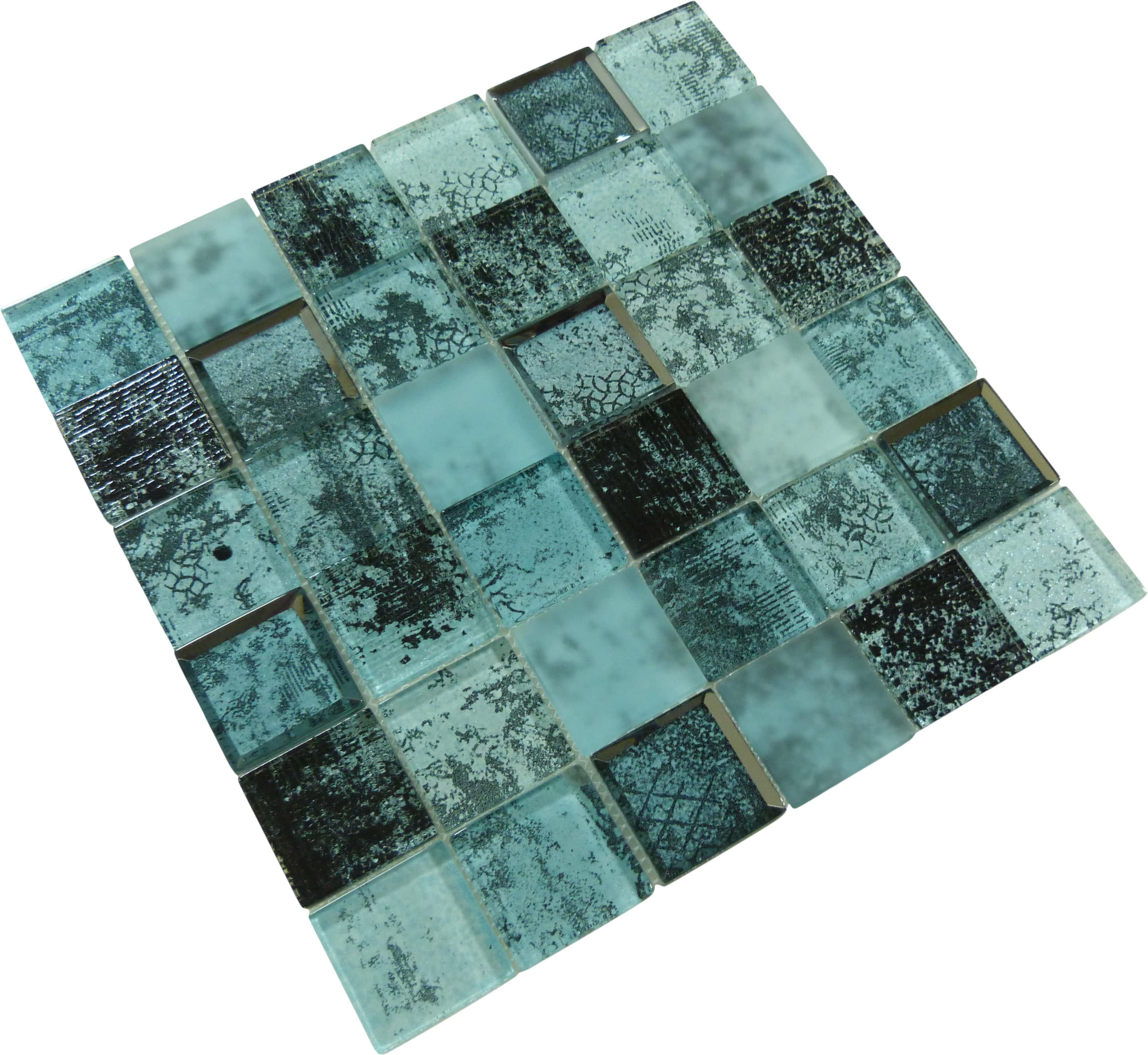 Jullian Murano 2x2 Mod Peale Aqua Glossy & Frosted Glass Tile Euro Glass