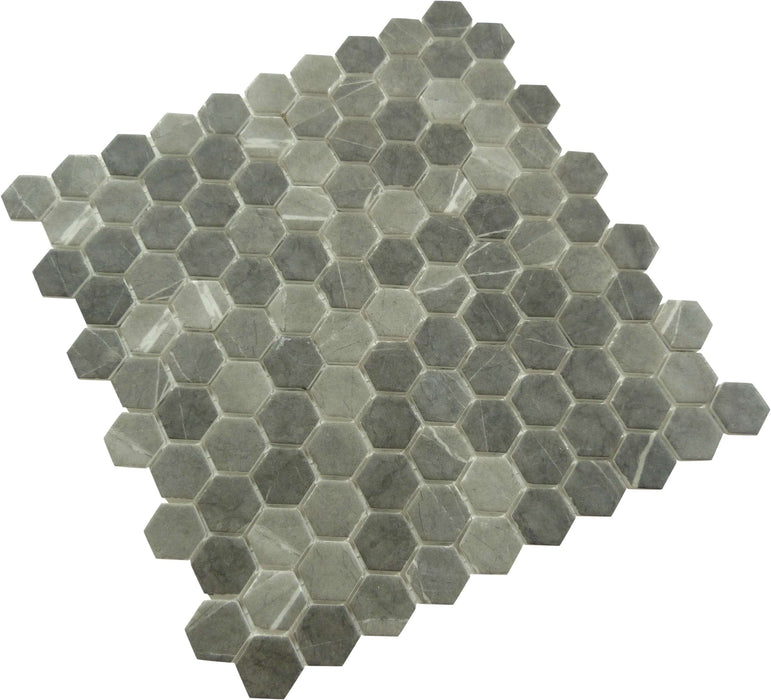 Karma Ridge Ashley Rock Black 1" Hexagon Matte Glass Pool Tile Euro Glass