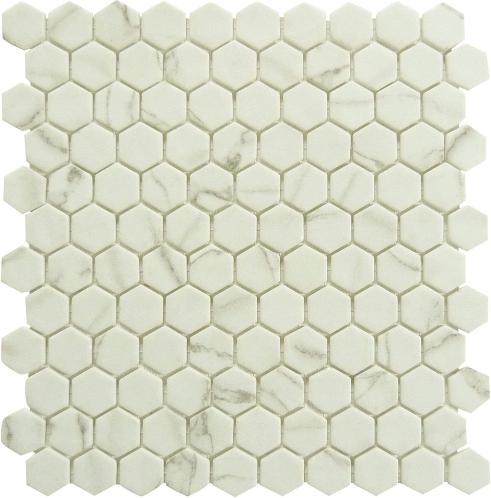 Karma Ridge Endless Calm White 1" Hexagon Matte Glass Pool Tile Euro Glass