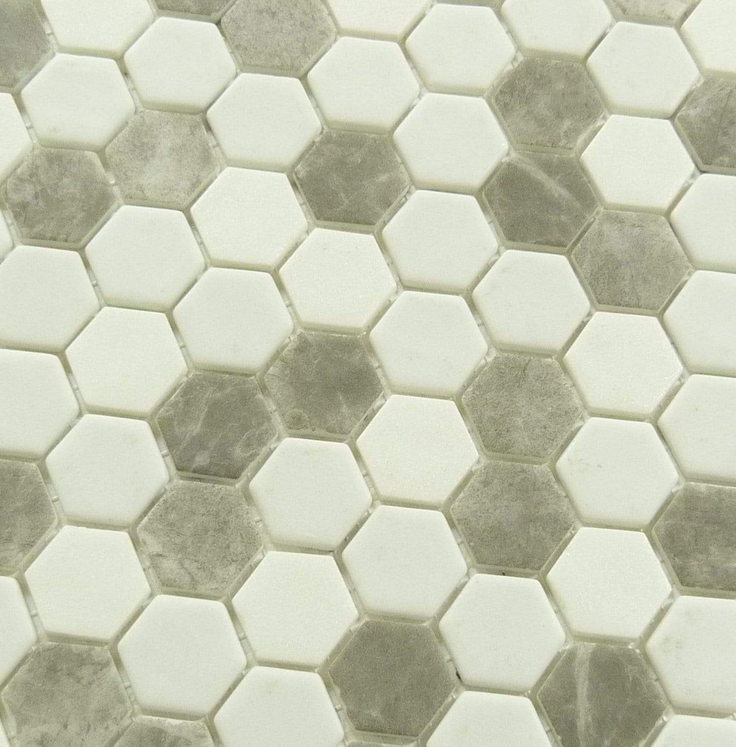 Karma Ridge Levan Trail White 1" Hexagon Matte Glass Pool Tile Euro Glass