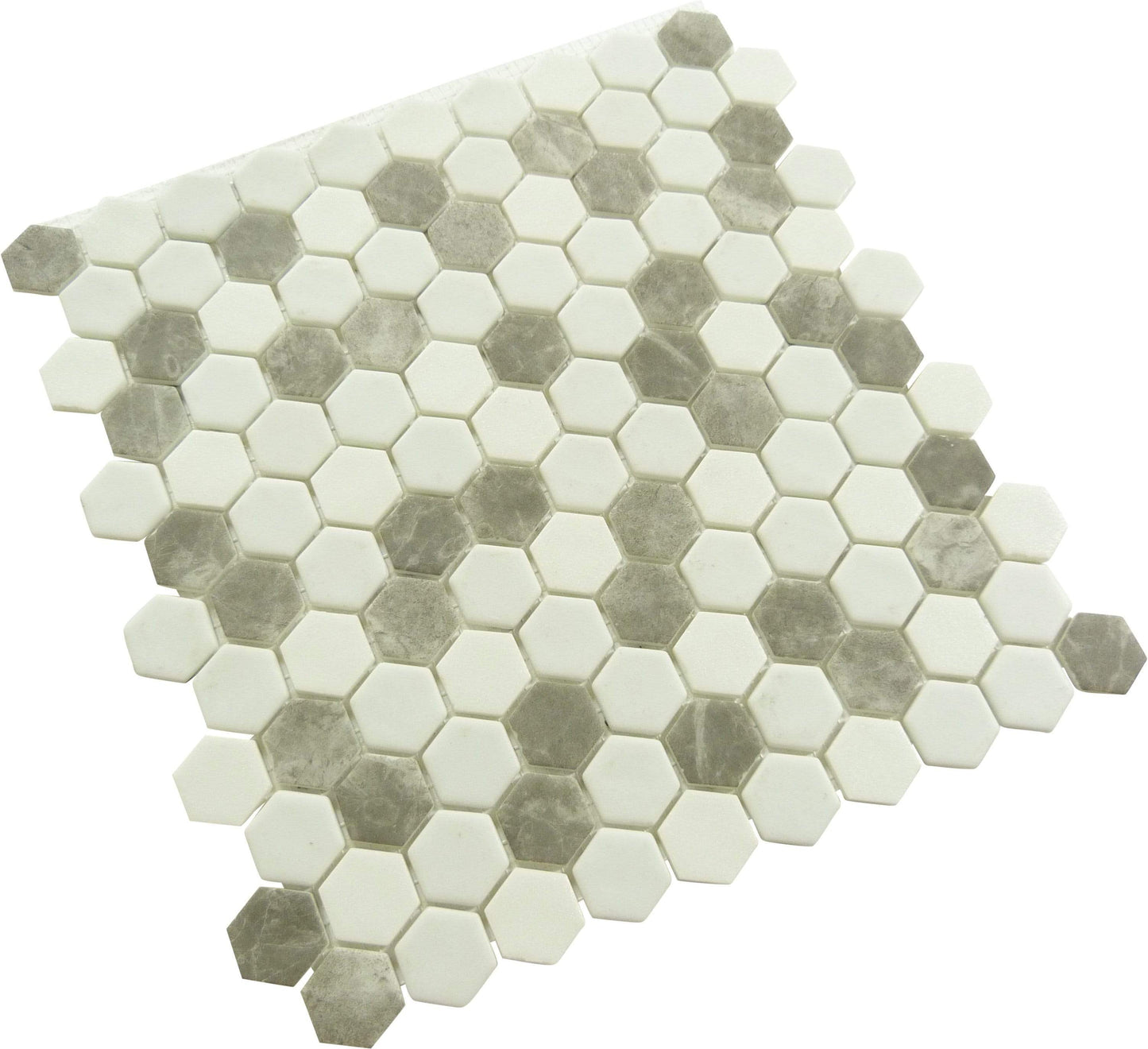 Karma Ridge Levan Trail White 1" Hexagon Matte Glass Pool Tile Euro Glass