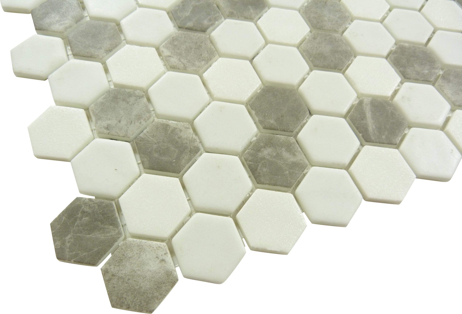 Karma Ridge Levan Trail White 1" Hexagon Matte Glass Pool Tile Euro Glass