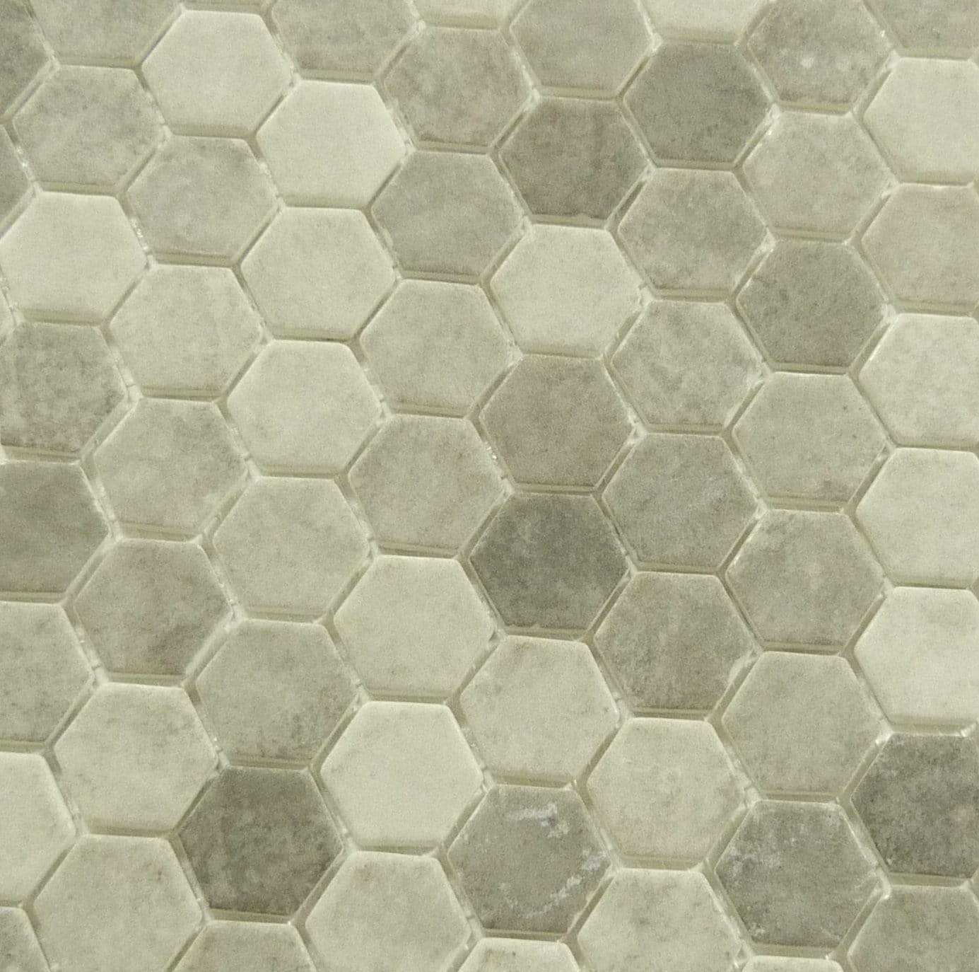 Karma Ridge Yoga Serenity Grey 1" Hexagon Matte Glass Pool Tile Euro Glass