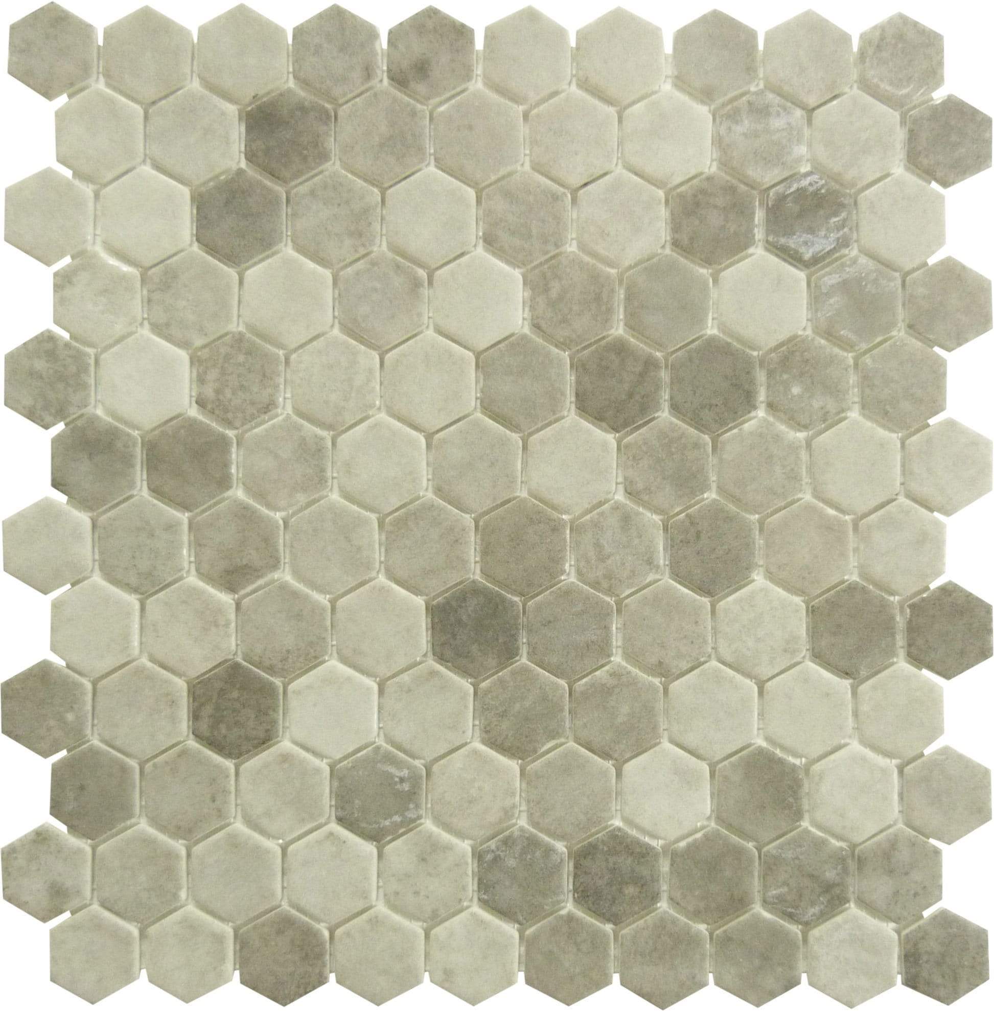 Karma Ridge Yoga Serenity Grey 1" Hexagon Matte Glass Pool Tile Euro Glass