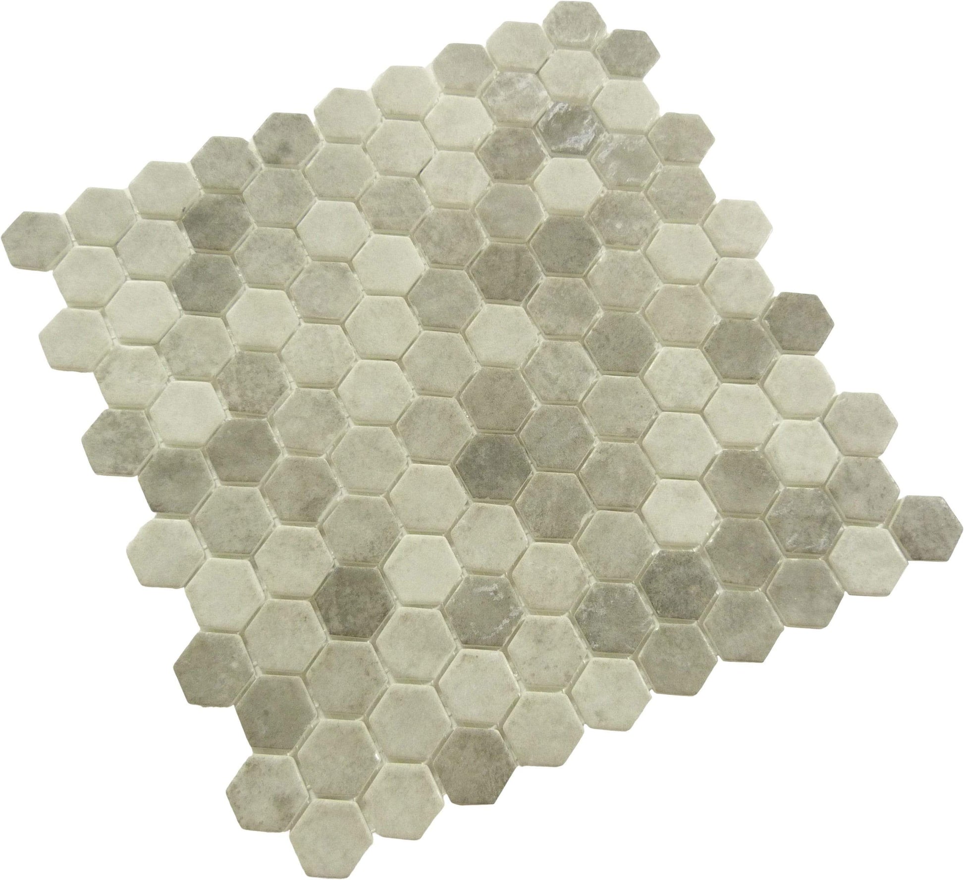 Karma Ridge Yoga Serenity Grey 1" Hexagon Matte Glass Pool Tile Euro Glass