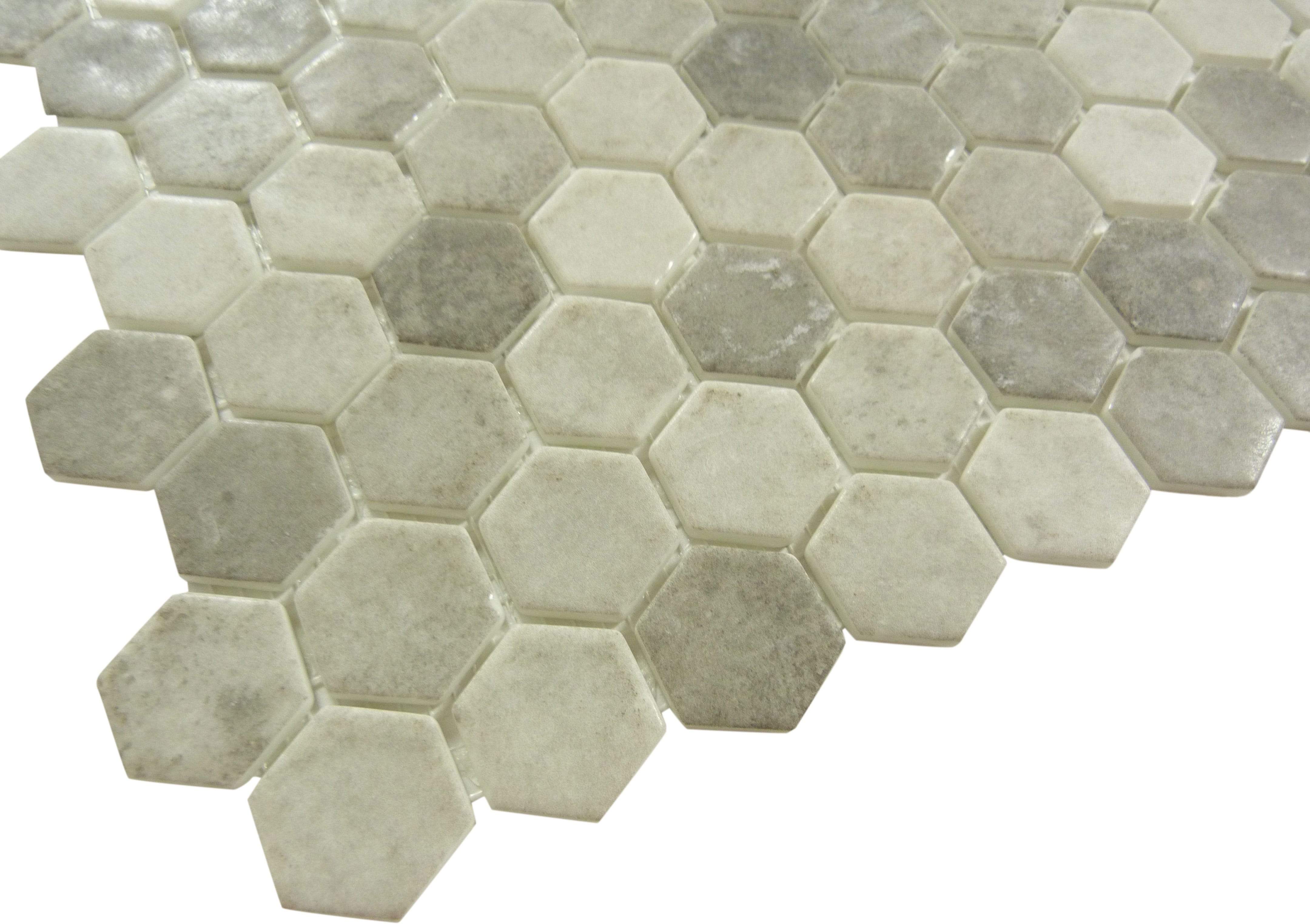 Karma Ridge Yoga Serenity Grey 1" Hexagon Matte Glass Pool Tile Euro Glass