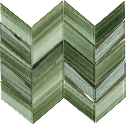 Kohala Mahu Tropical Green Chevron Glass Tile Euro Glass