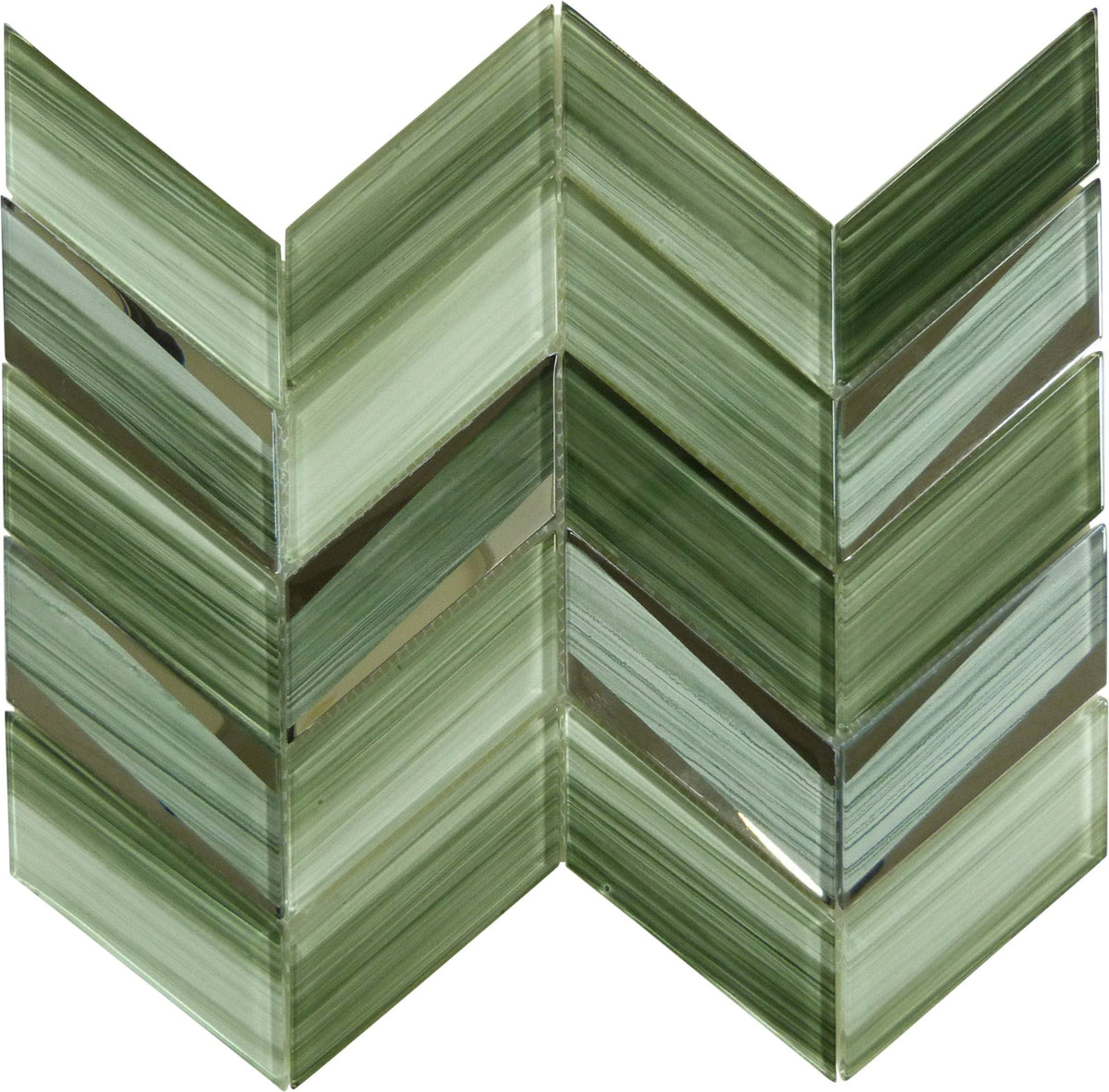 Kohala Mahu Tropical Green Chevron Glass Tile KLA4704