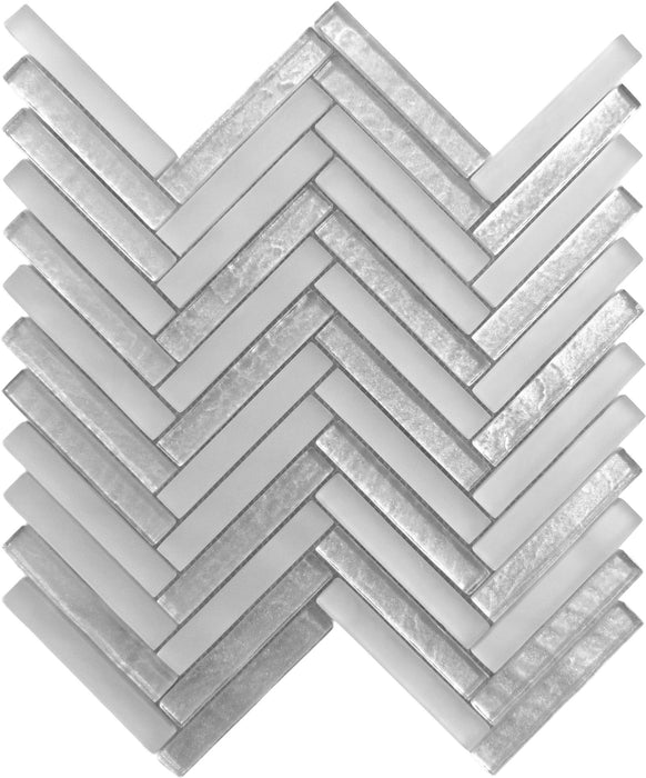 Lehai Gem Herringbone Silver Glossy and Frosted Glass Tile Euro Glass