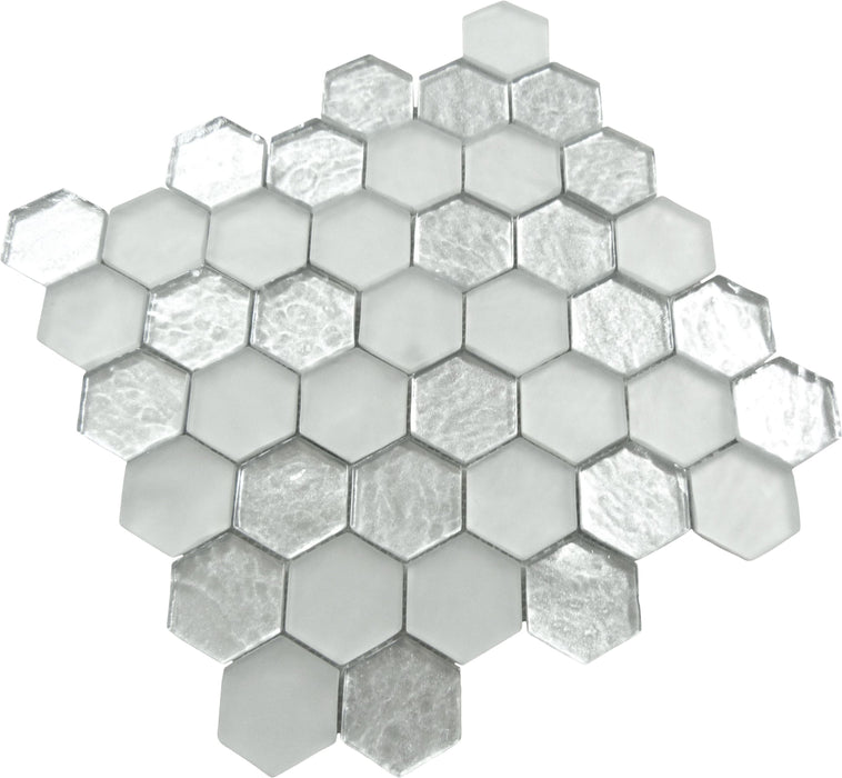 Lehai Gem Hexagon Silver Glossy and Frosted Glass Tile Euro Glass