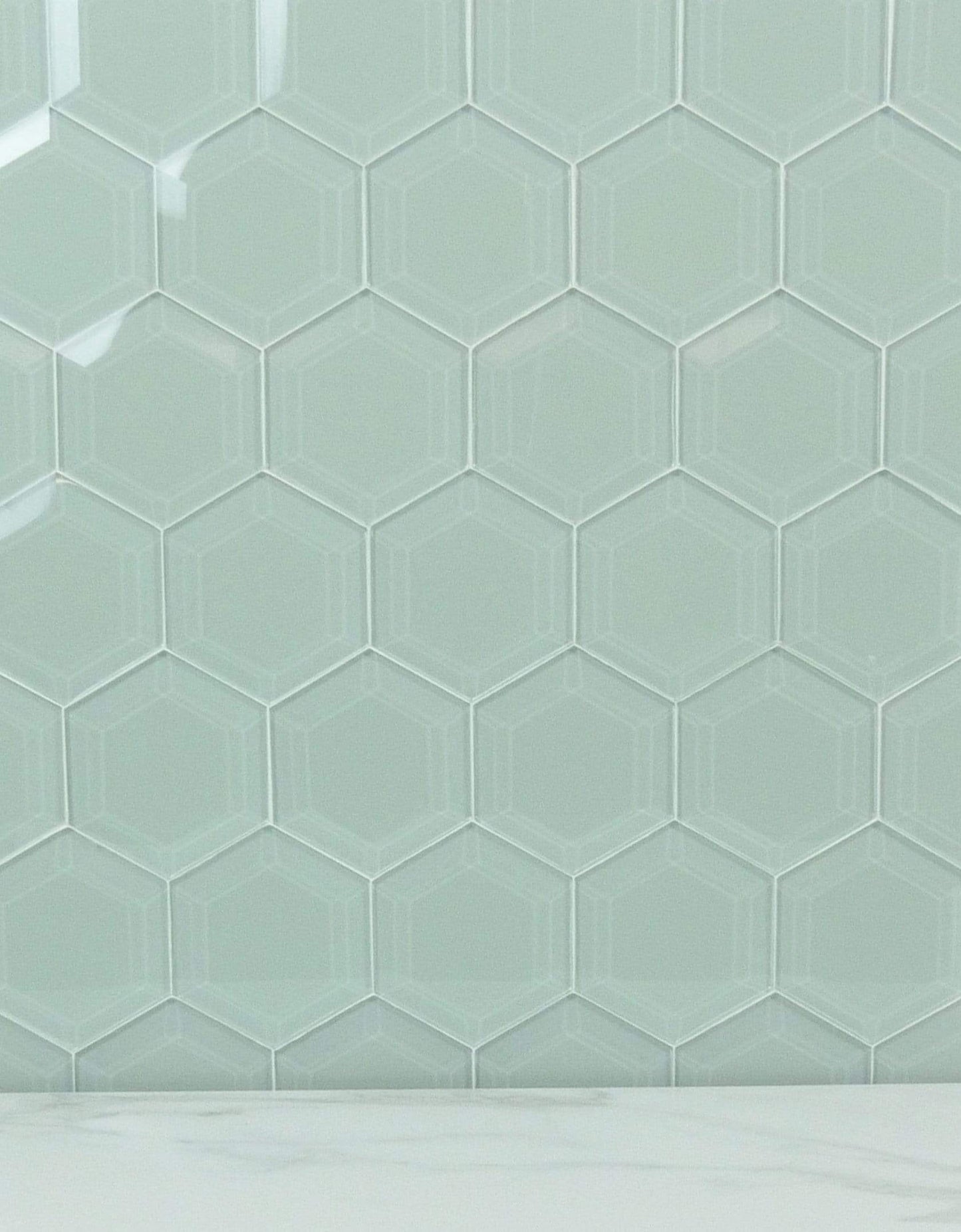 Liberated Lime 4" Beveled Hexagon Glossy Glass Tile Euro Glass