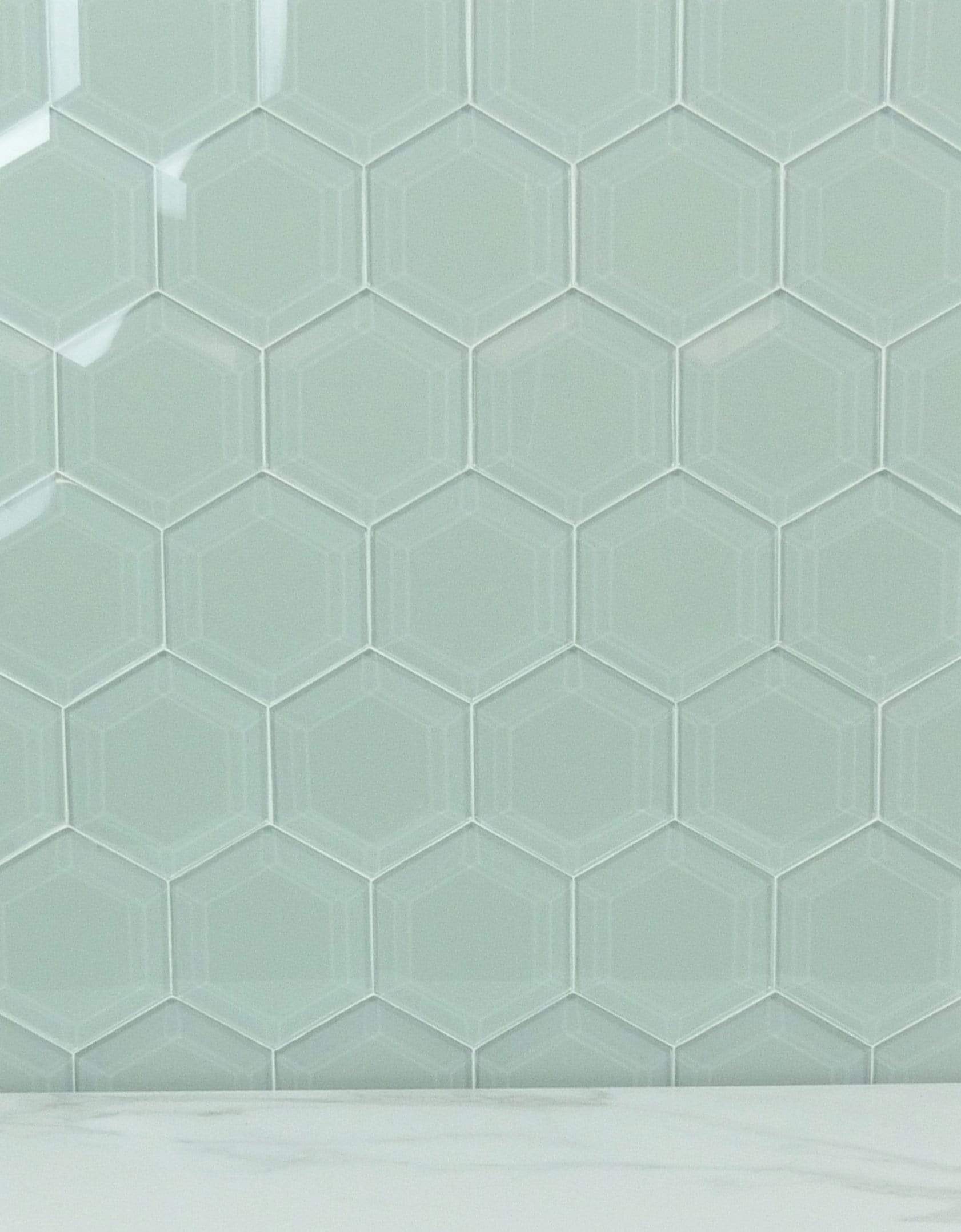 Liberated Lime 4" Beveled Hexagon Glossy Glass Tile Euro Glass