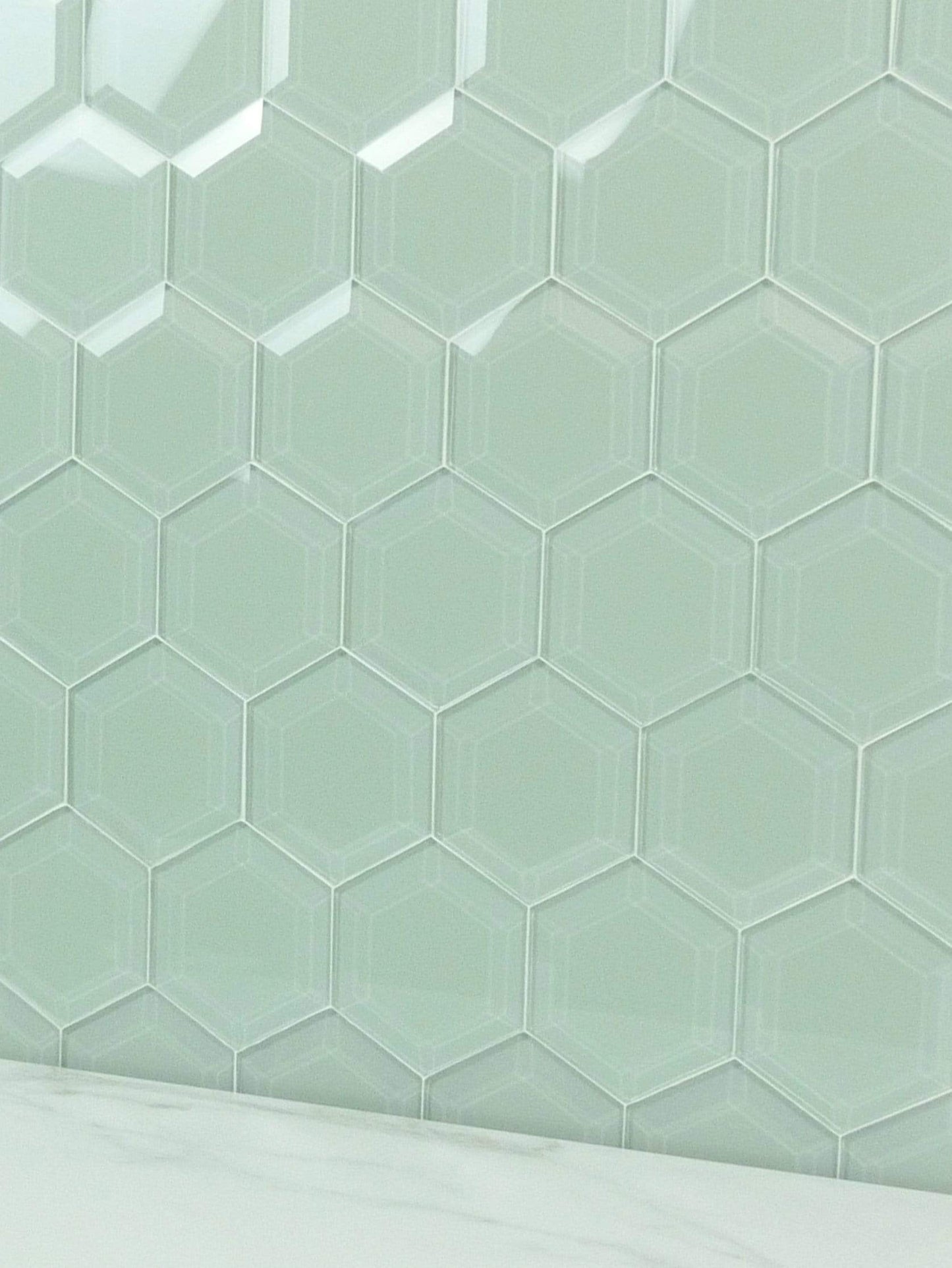 Liberated Lime 4" Beveled Hexagon Glossy Glass Tile Euro Glass