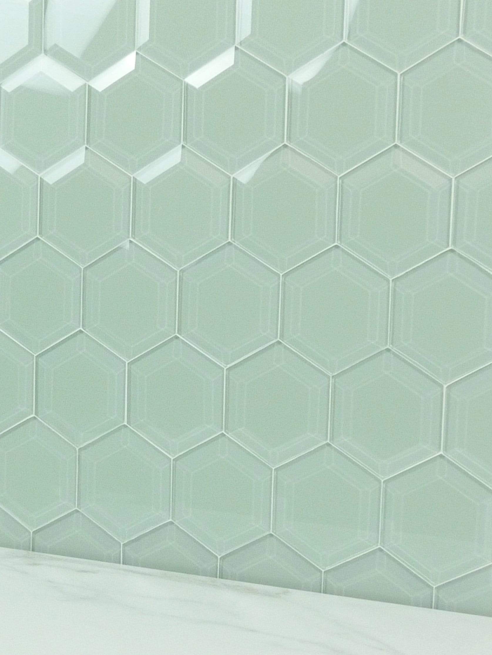 Liberated Lime 4" Beveled Hexagon Glossy Glass Tile Euro Glass